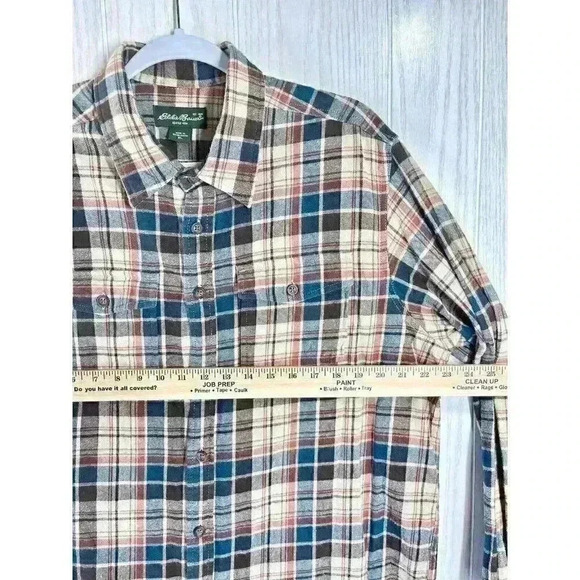 Eddie Bauer Men’s XL Shirt Button Front Pocket Flannel Plaid Hiking Outdoor Tan - Picture 5 of 5